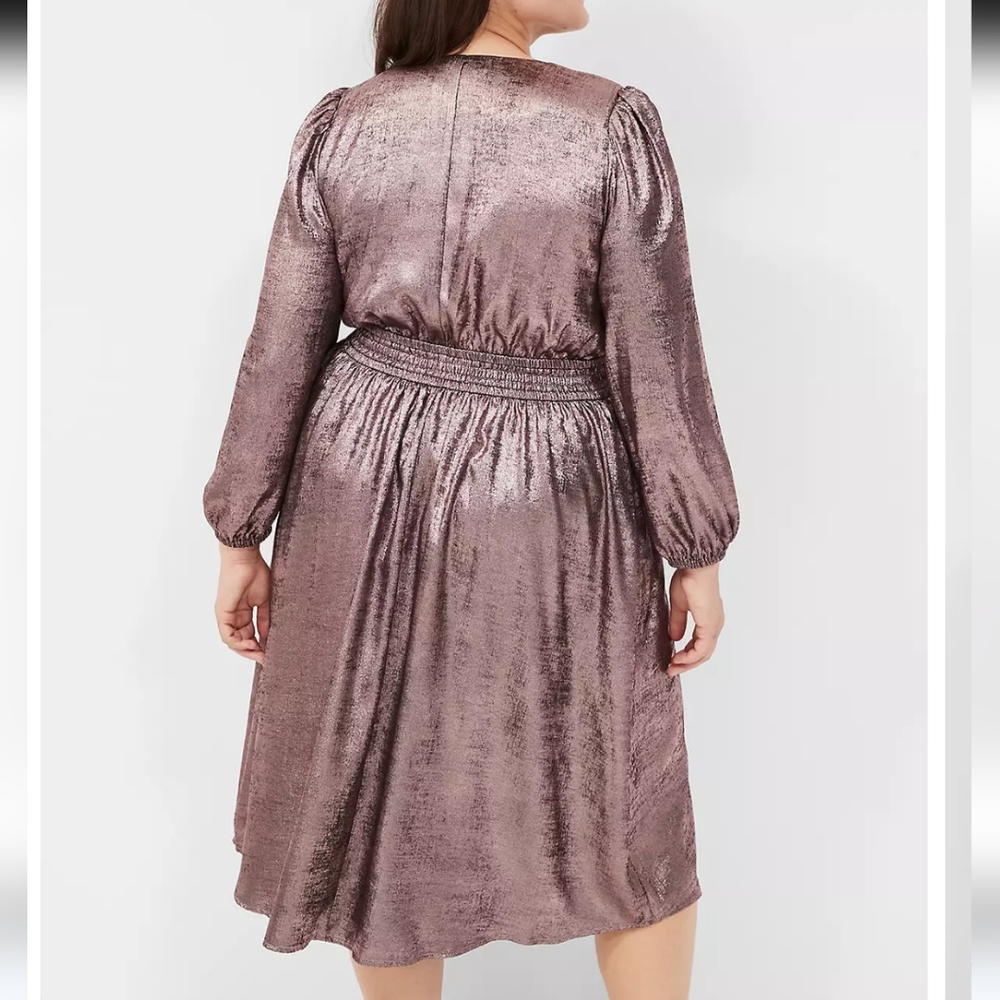 NWT Lane Bryant Blouson-Sleeve Surplice Metallic Midi Dress Women's 22/24 Rose - Picture 7 of 14
